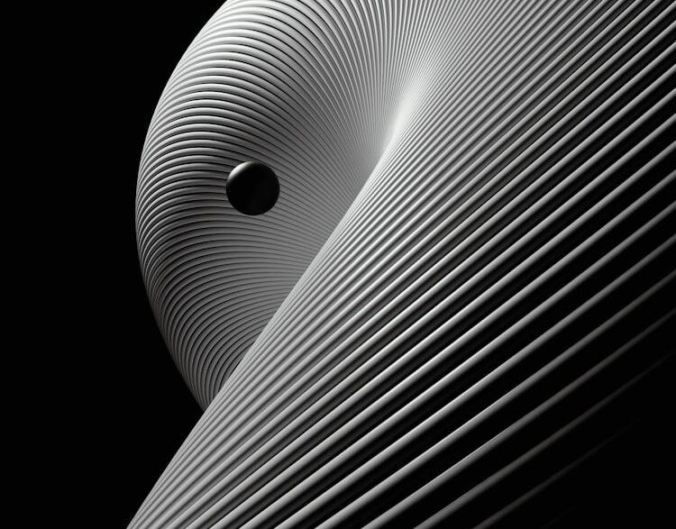 Abstract, geometric structure on a black background.