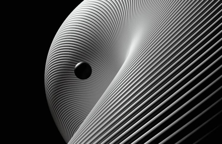 Abstract, geometric structure on a black background.
