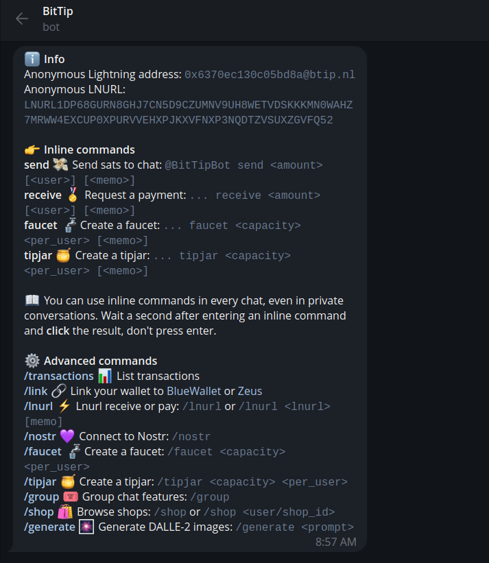 Telegram Bitcoin Lightning Bots: The Complete Guide To In-App Bitcoin Features 2 BitTip Telegram Lightning Bot