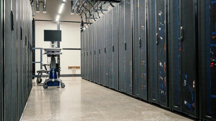 Your Mobile Carrier Is Leaking Your Life, This Company Is Fighting Back With Bitcoin Tech 6 Modern data center corridor with server racks and computer equipment. Ideal for technology and IT concepts.