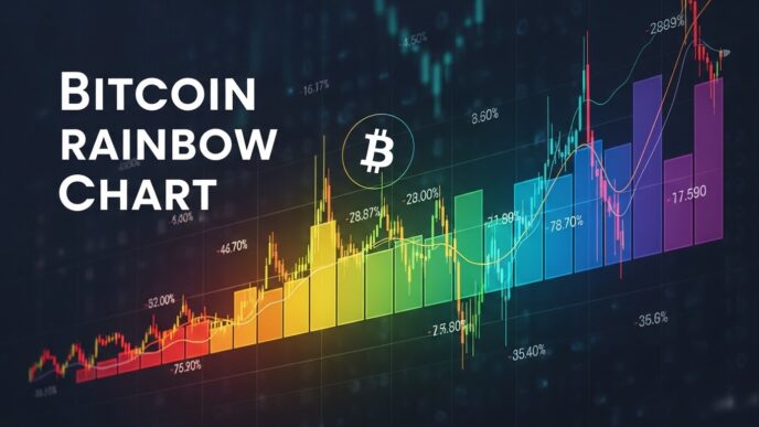 The bitcoin rainbow chart is a long-term valuation tool that visualizes Bitcoin's historical price movements using a logarithmic scale overlaid with colorful bands.