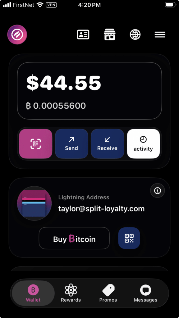 split wallet screen