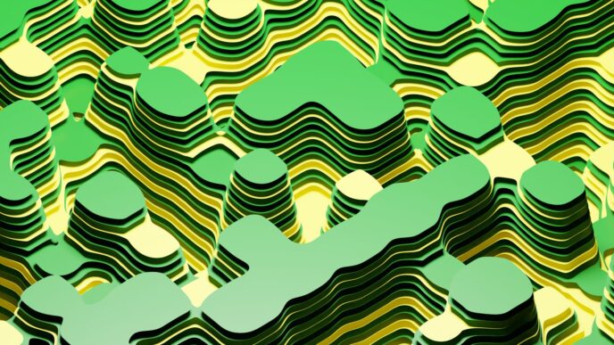 Bitcoin Layer 2 Implementations - Complete List 12 Colorful 3D abstract art resembling layered geological formations.