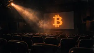 Movie theater with a Bitcoin symbol on the screen